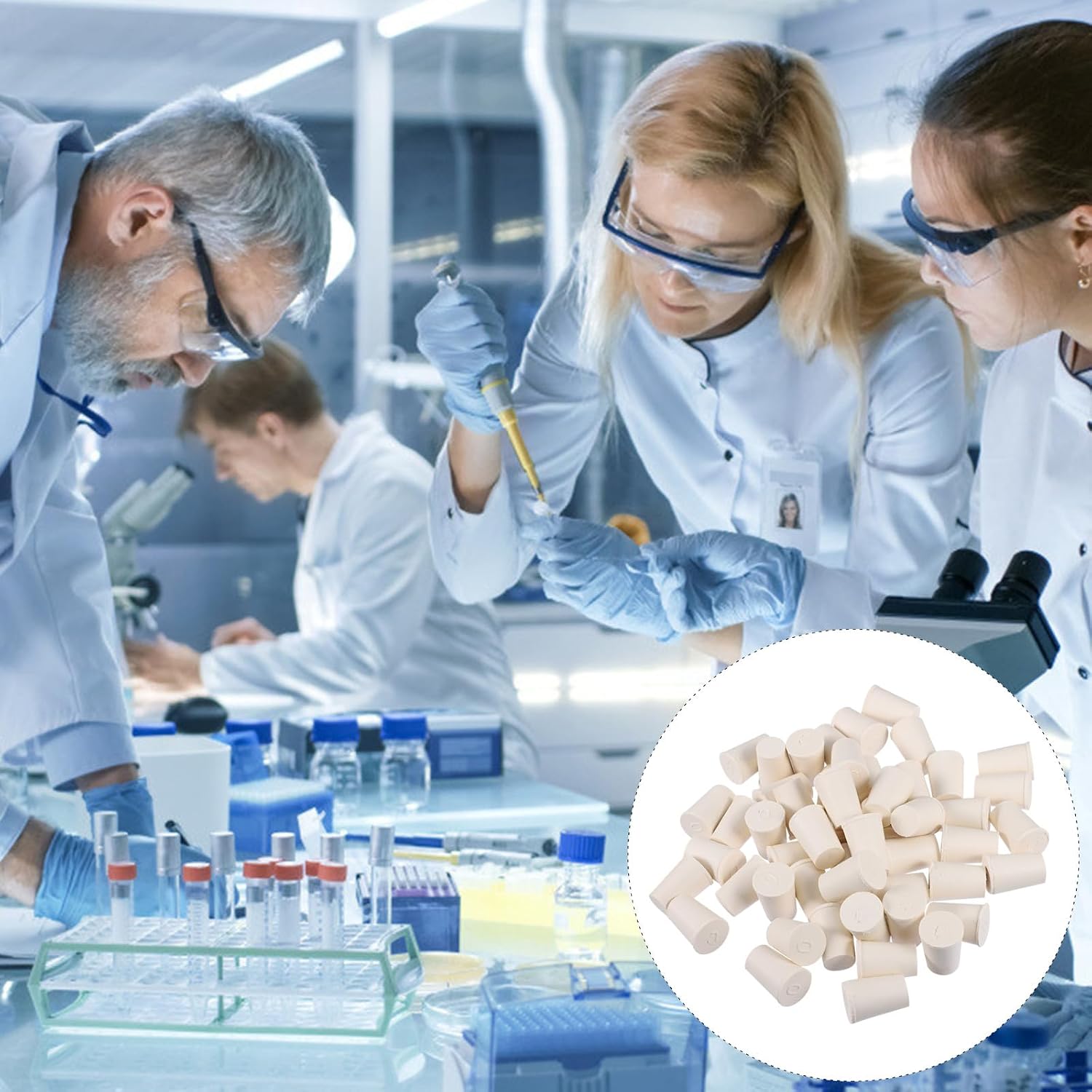 Mikinona 50 Pcs Solid White Rubber Stoppers 0# Size (17x13x24mm) Laboratory Bottle Plug Sealing Test Tube Plugs for Lab Use