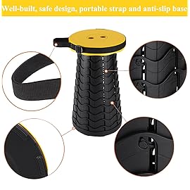 Fishboy Upgraded Collapsible Stool, 400lbs Max Weight, Lightweight But Sturdy, Portable Retractable Folding Telescoping Foldable Camping Stool for Adults Outdoor Fishing Hiking Gardening Travel BBQ