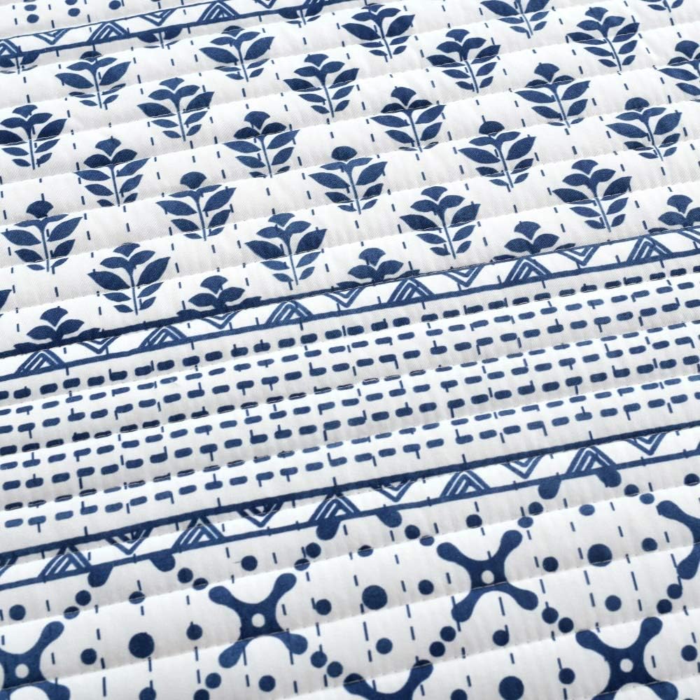 Lush Decor Monique Stripe 3 Piece Quilt Set, Full/Queen, Navy