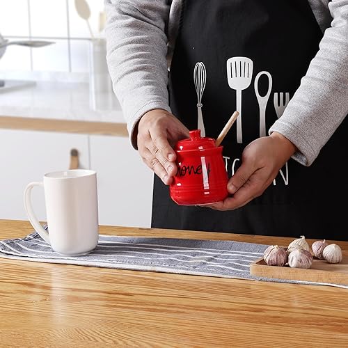 Vista 21 de Tarro de miel de 12 onzas con tapa y tapa de cerámica, color blanco