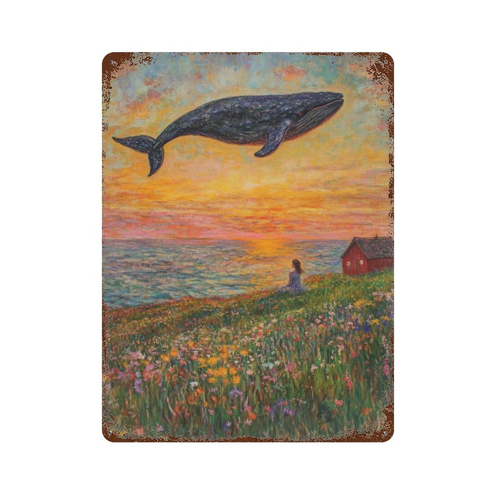 Whale Watching Fantasy Rusty Metal Tin Sign 15.7"x11.8", for Pub, Kitchen And Man Cave Decor, Farmhouse Wall Decor