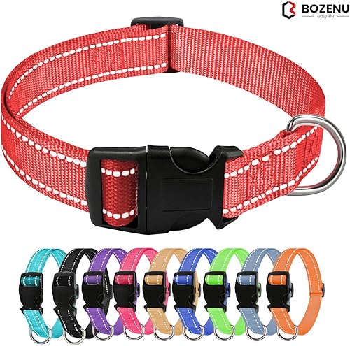 Miniatura 7 de Bozenu Collar para perro con hebilla, de nailon transpirable, reflectante, ajustable, para perros pequeños, medianos y grandes, negromediano