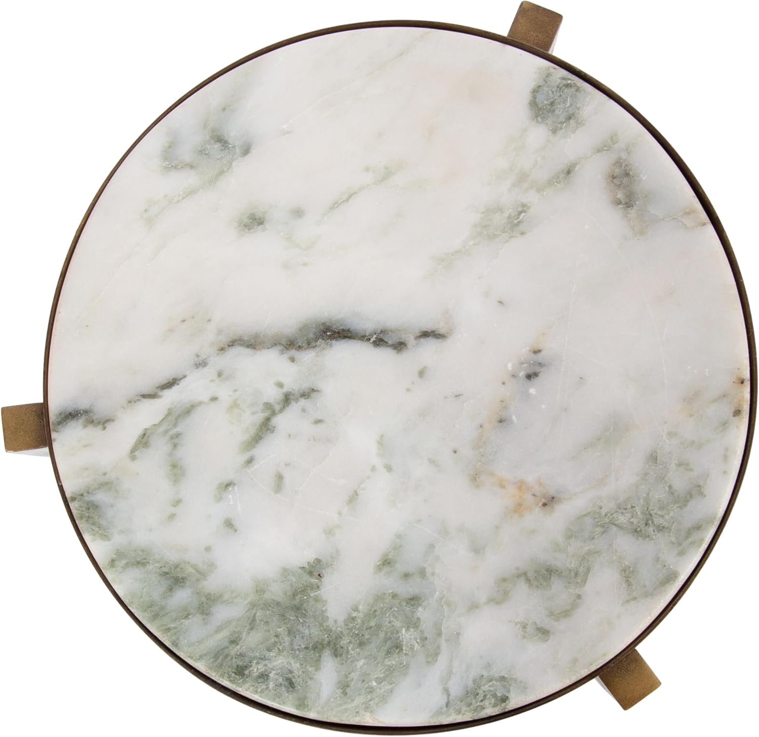 Kate and Laurel Aguilar Modern Round Drink Table; 9 x 9 x 23; White and Green Marble and Brass; Genuine Marble Accent Table for Use as Indoor Plant Stand or Pedestal Martini Table