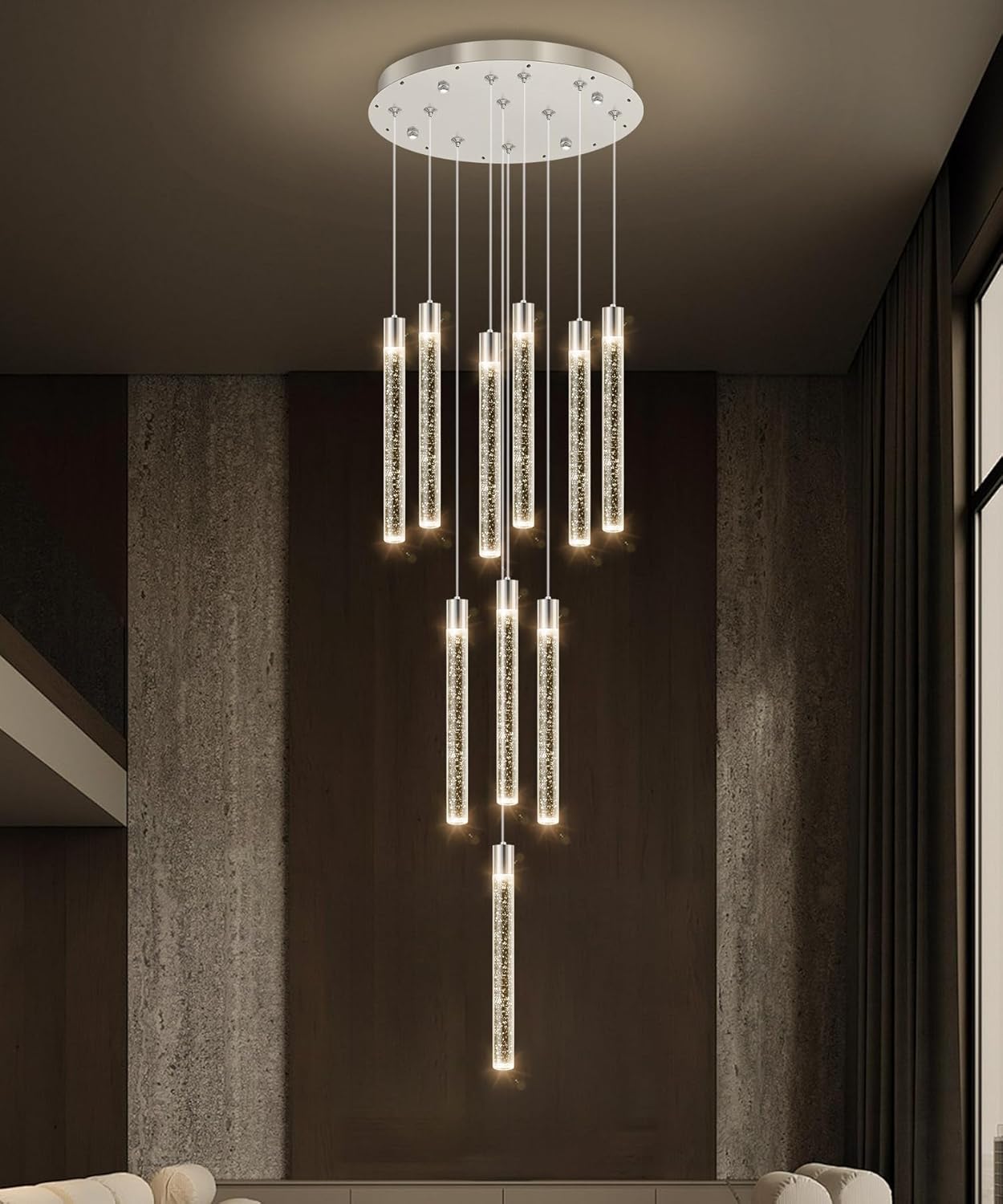 10-Light Long Large Modern Led Crystal Chandeliers Modern Spiral Chandeliers High Ceilings Chandelier for Staircase Foyer Chrome