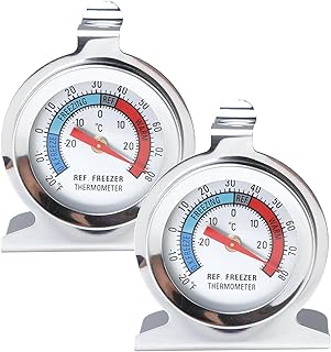 2 Pcs Refrigerator Freezer Thermometers, Classic Series Large Dial Stainless Steel Temperature Gauge for Fridge Freezer Cooler, with Hanging Hook and Retractable Stand Easy Read Display