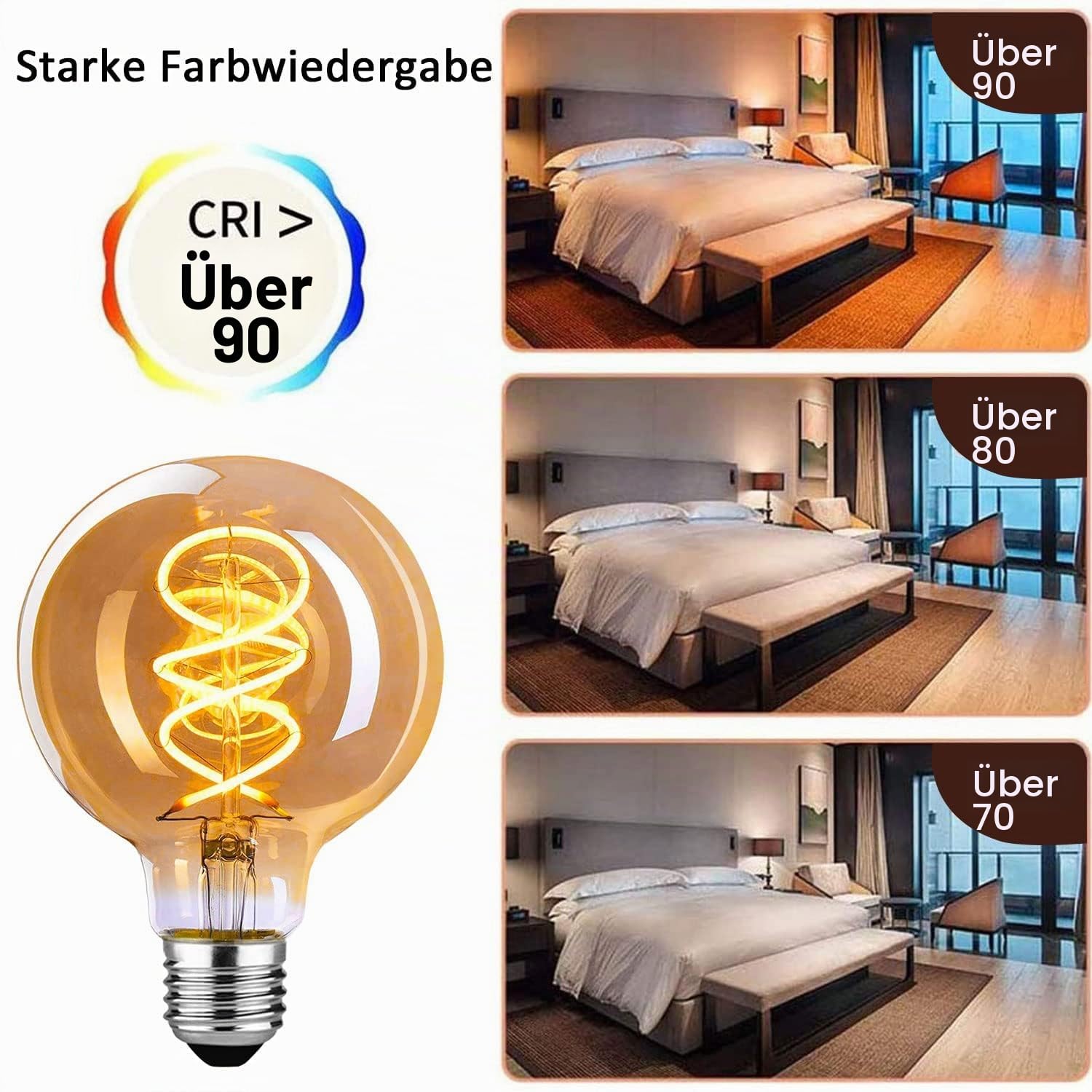 E27 LED Vintage Glühbirne 4W Dimmbar Warmweiß G80, Bernstein - 6 Stück | Edison Vintage Glühbirne E27 Retro LED Filament Lampe für Nostalgie und Retro Beleuchtung im Haus Café Bar