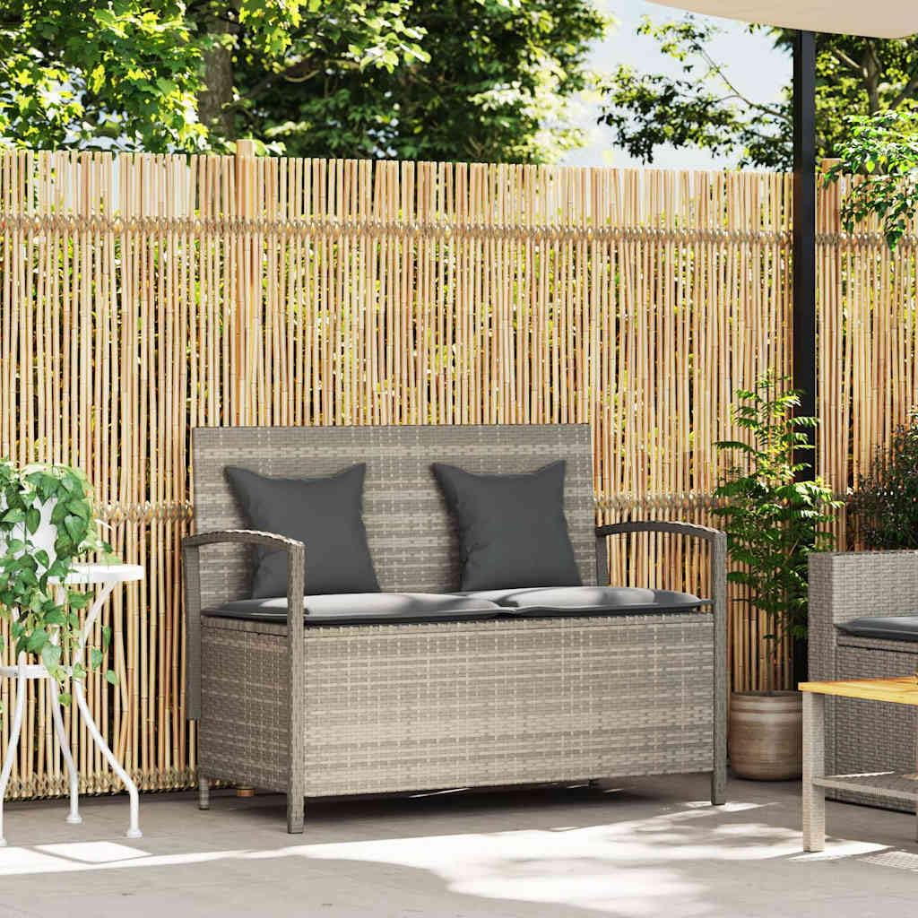 SYDE Banco de Jardín con Almacenaje, Ratán Sintético, Gris Claro | Asiento Exterior con Cojín Desenfundable, Bolsa Impermeable, Resorte de Gas, Lavable