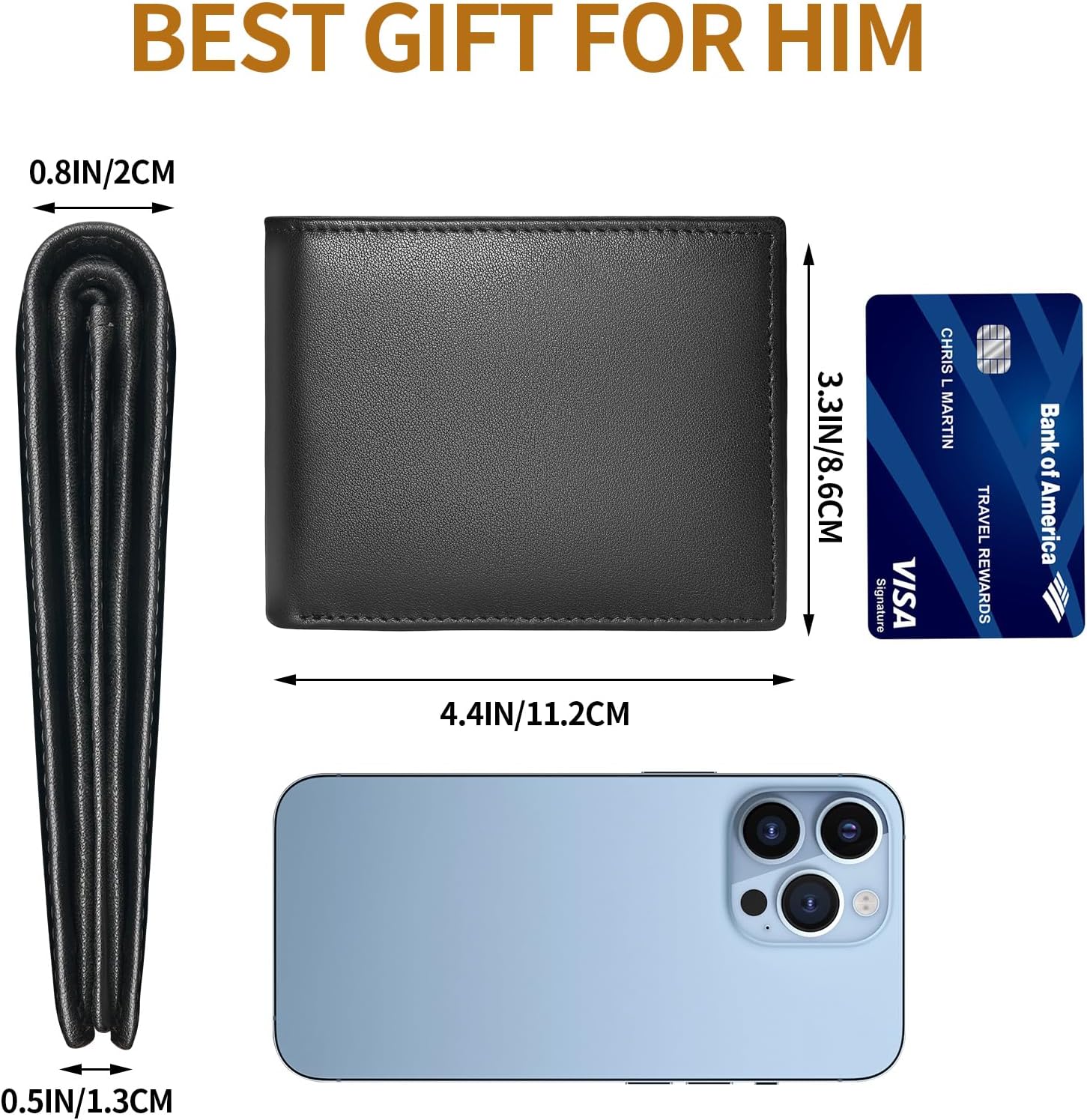 Genuine Leather Mens Wallet, RFID Blocking Bifold Wallet for Men with ID Window, 11 Credit Card Slots (Black) - Image 6