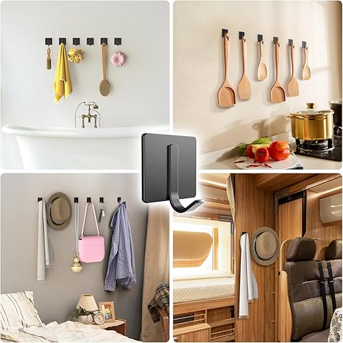 Miniatura 5 de Batur Paquete de 6 ganchos de pared, ganchos adhesivos mejorados para colgar toallas, abrigos, ropa, soporte para toallas de acero inoxidable,