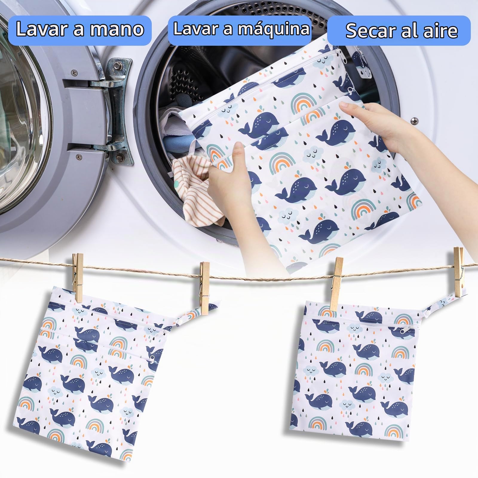Zocipro 3Pcs Bolsa Pañales Bebe, Bolsas de Pañales Impermeables Reutilizables con Cremallera, Wetbag Lavable Organizador de Tela Ropa para Viajes Playa Piscina Gym