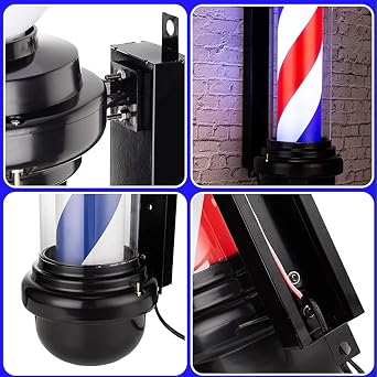 Barber Pole LED Light, Classic Style Hair Salon Barber Shop Open Sign, Rotating Red White Blue LED Strips, Rainproof Hairdressing Salon Wall Lamp, Save Energy,88 * 26cm/34.65 * 10.24in