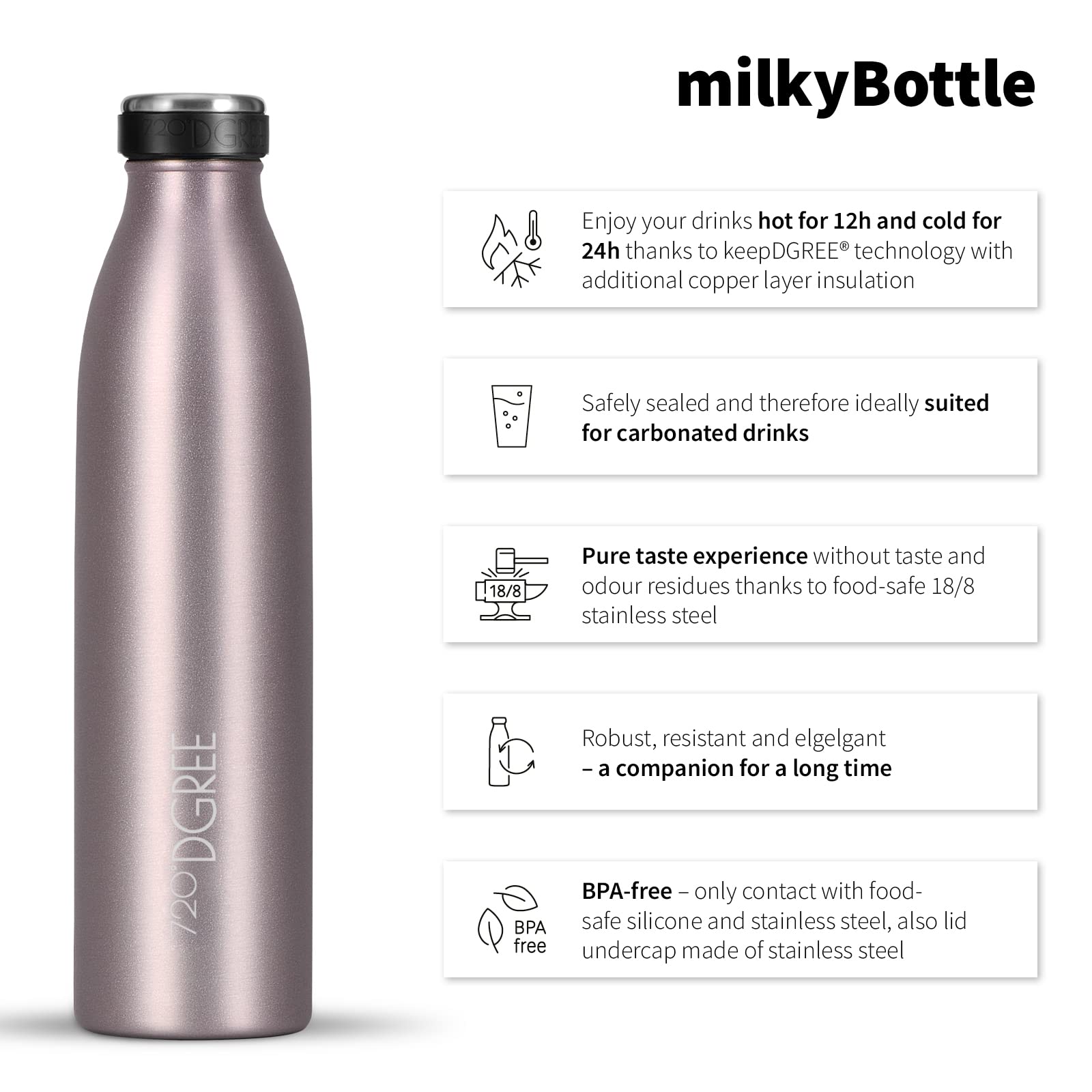 720°DGREE Vaccum Insulated Water Bottle “milkyBottle“, 500 ml, BPA-Free, Leakproof, Thermo Stainless Steel Flask, Kids - Image 2