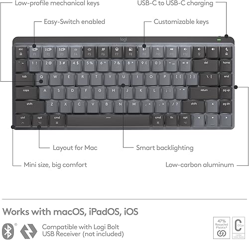 Miniatura 5 de Logitech Mini teclado mecánico MX + mouse inalámbrico MX Master 3S para Mac, teclas retroiluminadas de perfil bajo, interruptores táctiles más