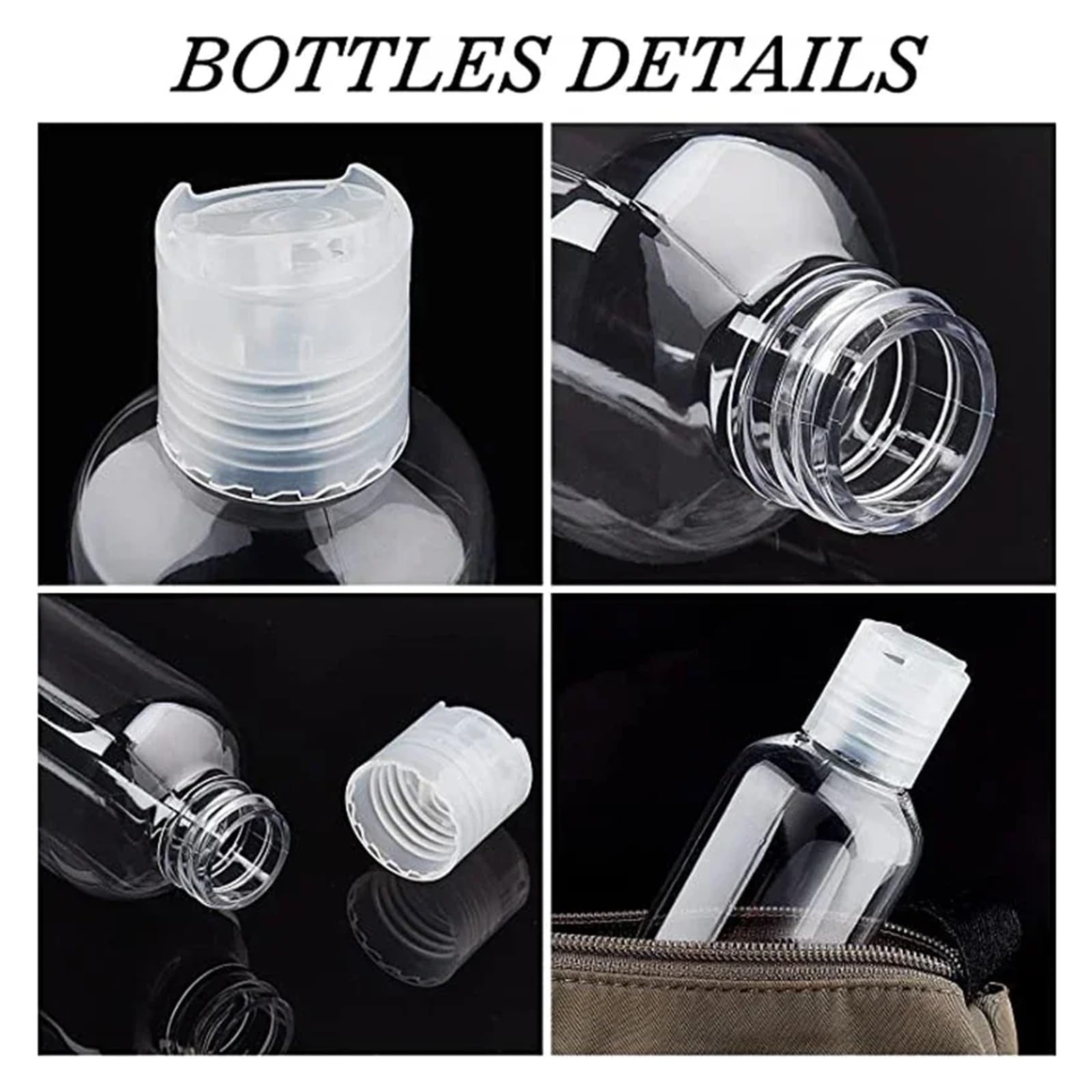 Rellenar Botella Cosmetica Vacio 10 botellas de plástico transparente de 30 ml a 100 ml con tapas abatibles con forma de disco, envases de viaje rellenables for cremas, champús y lociones For Travel,