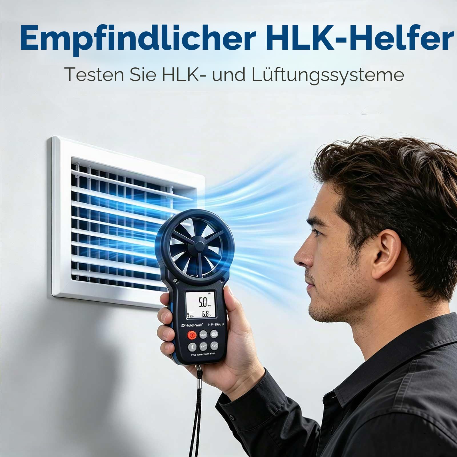 Digitales Anemometer Windgeschwindigkeitsmessgerät mit LCD-Hintergrundbeleuchtung