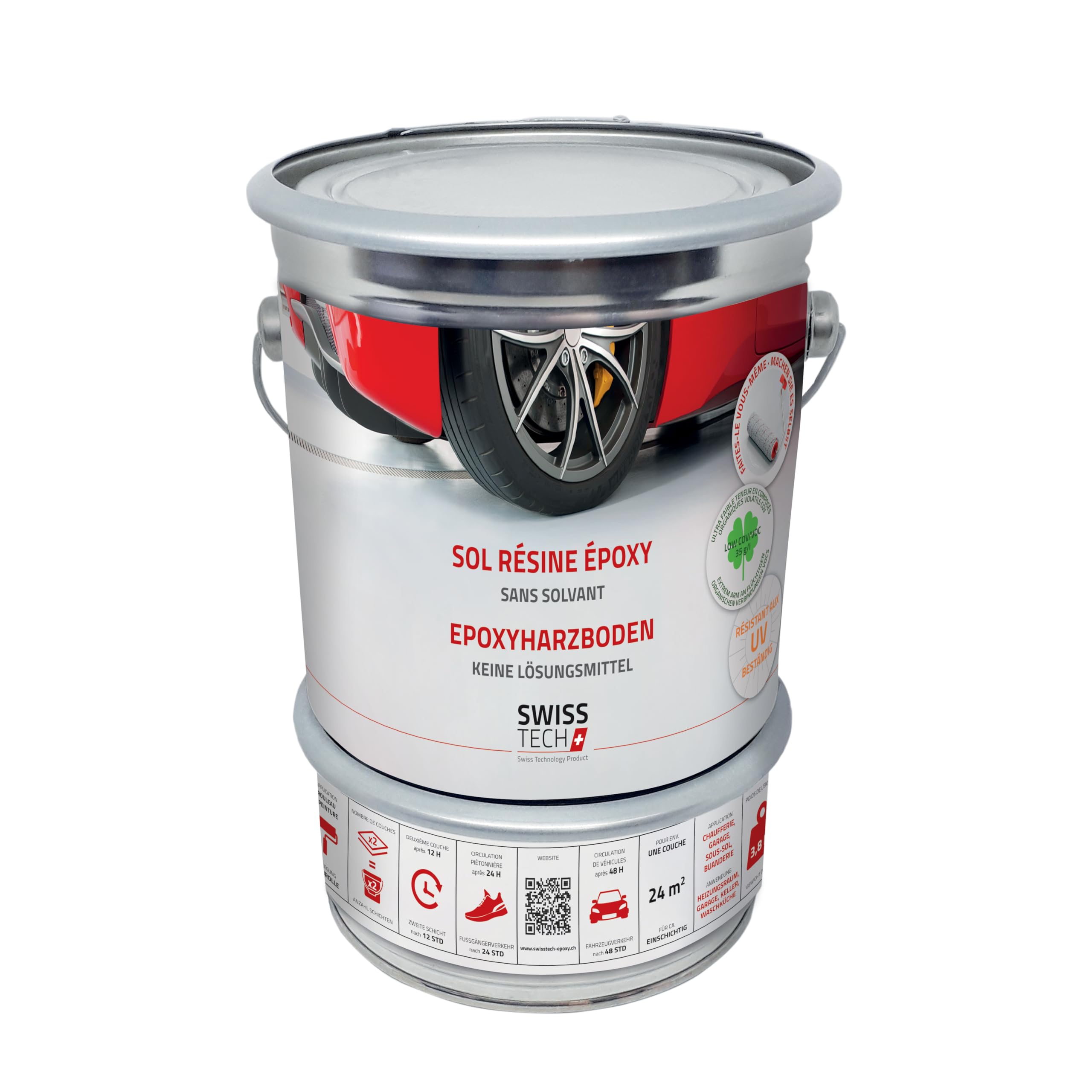 2K Epoxidharzboden 3,8 KG bis zu 24 m² | RAL 7030 Steingrau | Garagenbodenbeschichtung, Beschichtung für Kellerböden | Lösungsmittelfrei, Umweltfreundlich & Geruchsneutral | SwissTech