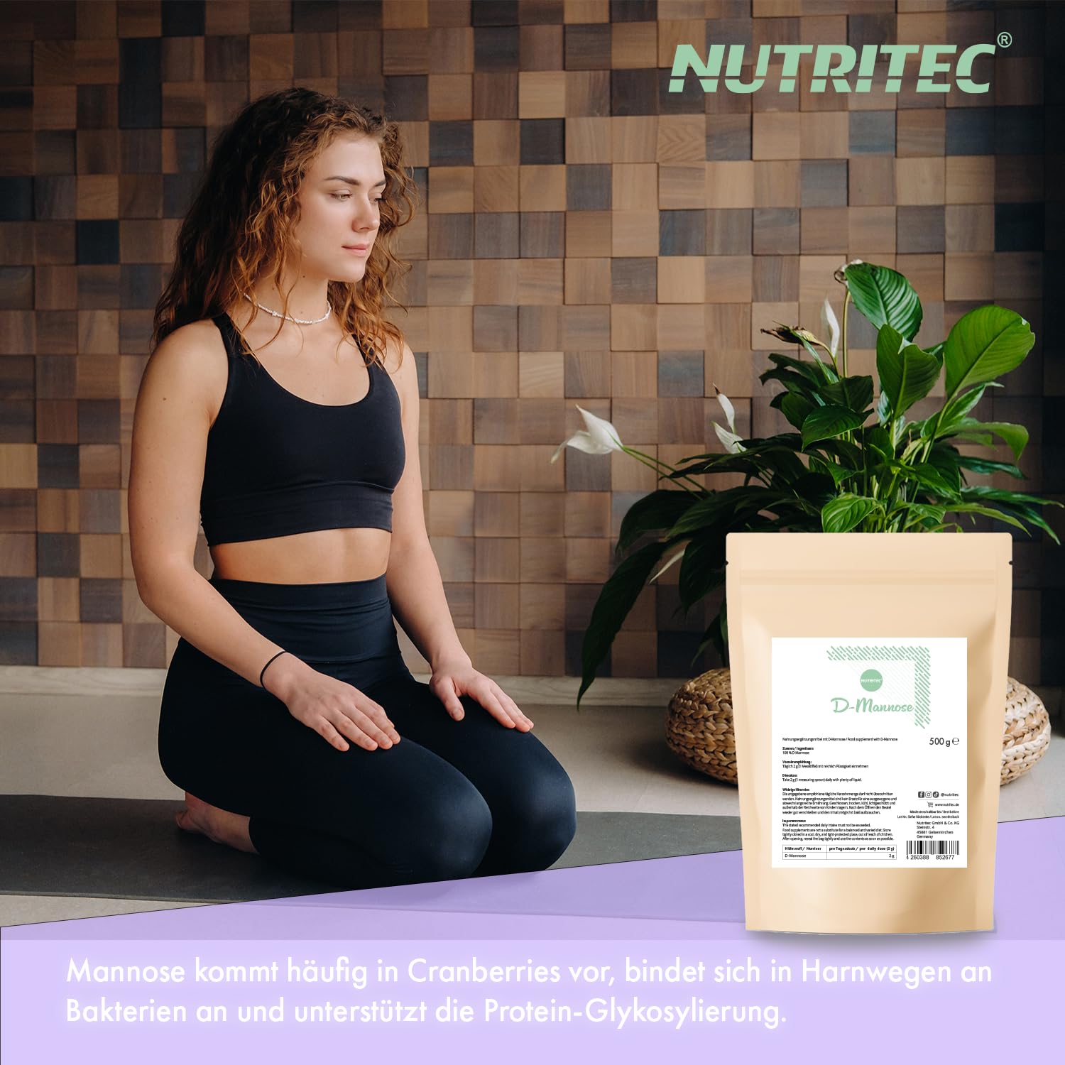 Polvo puro de D-manosa 500 g con cuchara medidora – 250 días de existencia – sin aditivos, calidad alemana, alta dosis, bien soluble, vegano, sin ingeniería genética | Nutritec