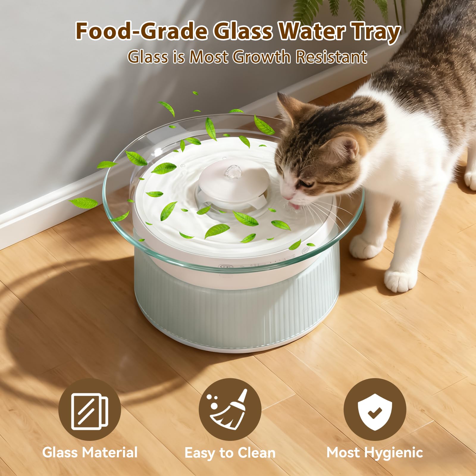 Fuente de agua inteligente de vidrio para gatos, fuente de agua inalámbrica sin filtro, no necesita filtro, dispensador de agua inalámbrico ultra silencioso para mascotas para interiores