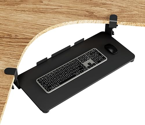 WALI Bandeja para teclado debajo del escritorio, bandeja deslizante para teclado y mouse con abrazadera C ajustable de 45, bandeja ergonómica para