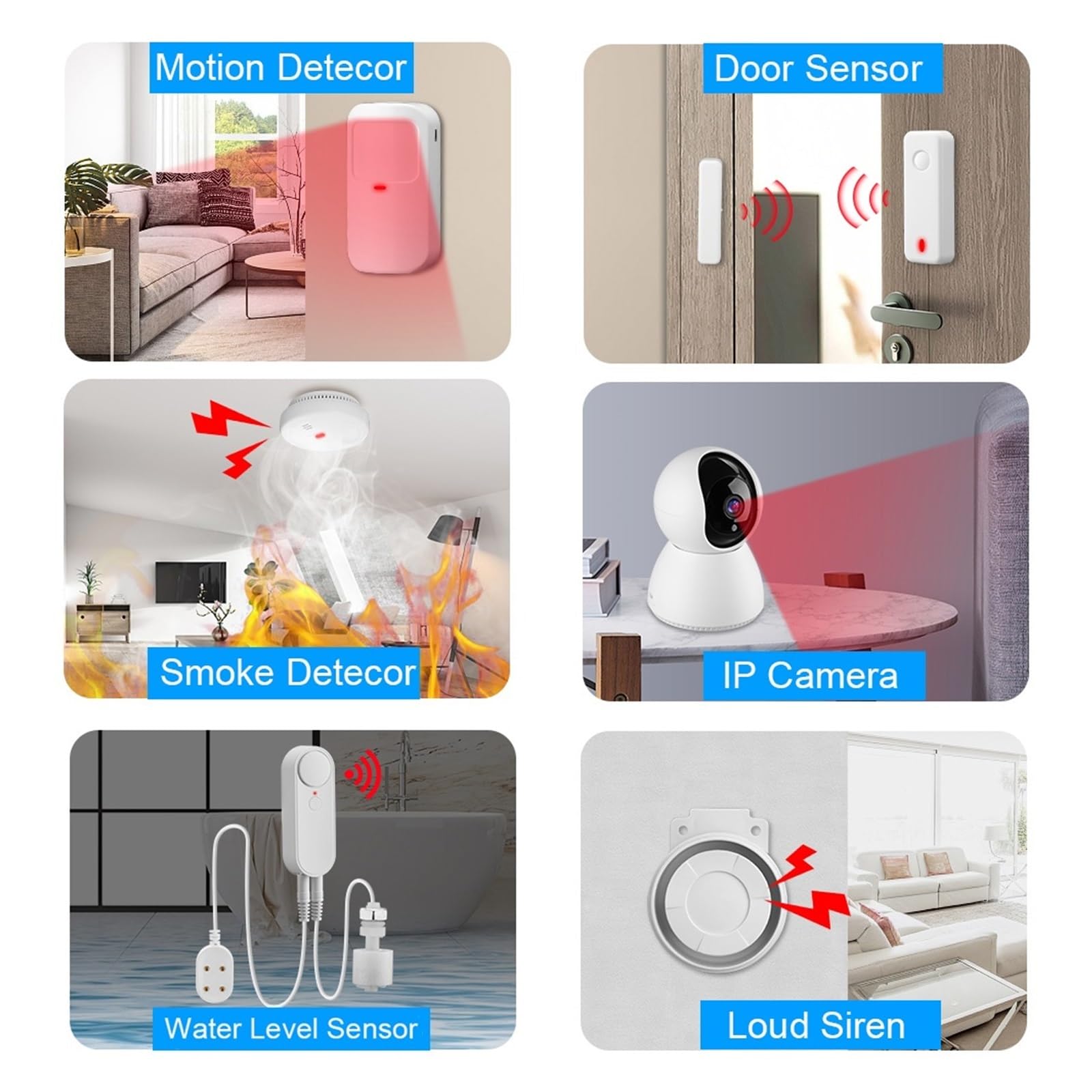 Sistema de alarma Smart Home WIFI GSM Sistema de alarma de seguridad Inalámbrico antirrobo Detector de movimiento Humo Puerta Ventana Sensor Cámara IP Tasa cero de falsos positivos ( Color : 1PC IP Ca