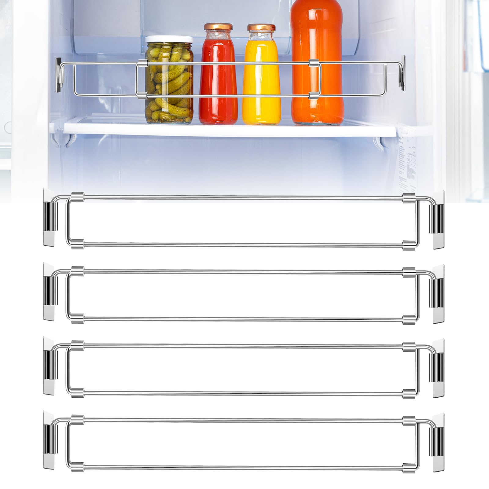 Organisateur De Réfrigérateur, 4PCS Support De RéfrigérateurPour Camping-Car Doubles Réglables avec Barres en Acier Inoxydable pour Stabiliser Les Aliments Et Les Boissons - 31,6-57,5 cm