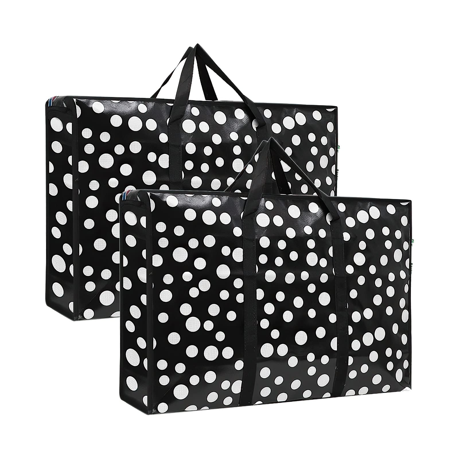 ADB Storage Bag Clothes Storage 77L 70 x 48 x 23 cm Reinforced Handles and Sturdy Zip Thick Fabric for Bedding Clothes Pillow Foldable L Size Set of 2 Black White Polka Dots