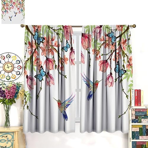 Miniatura 210 de Retro 70s Floral Blackout Window Curtains, Watercolor Flower Plant Rustic Modern Style Pattern Window Drapes, for Bedroom Living Room 42x45in 2