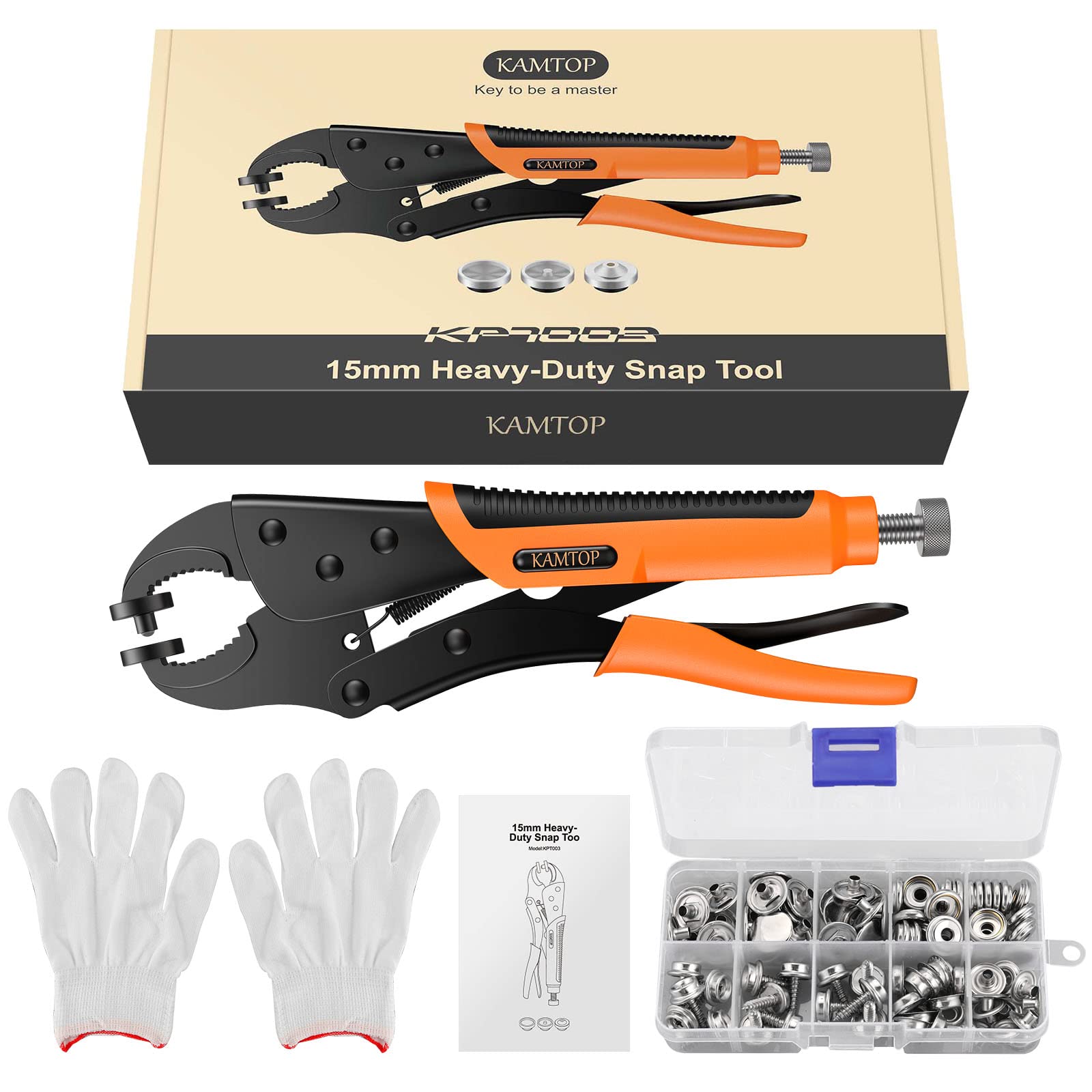 Kamtop Pinze per Bottoni a Pressione Set con 30 PZ Bottoni Automatici a Pressione in Metallo Senza Cucito Pressione con Pinze per Fai da Te Abiti Borse Jeans Vestiti Ecc