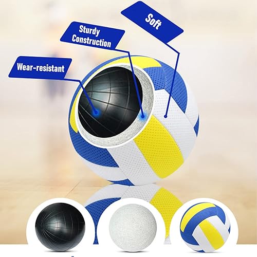 Miniatura 4 de Paquete de 6 pelotas de voleibol de tamaño oficial 5 de cuero sintético, incluye bomba de bola y bolsa de red, voleibol de competición para