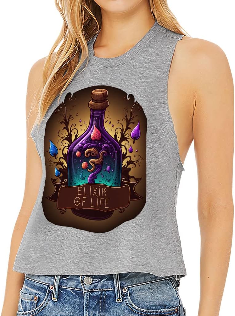 Elixir of Life Print Racerback Cropped Tank - Beautiful Women's Tank - Bright Tank Top