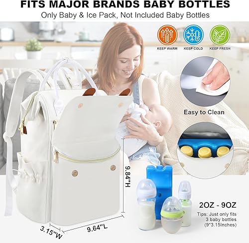 Miniatura 3 de PIIOSER Mochila para pañales con bolsa de hielo, gran capacidad e impermeable, mochila de viaje para bebés para mamás papás, bolsa térmica para bebé