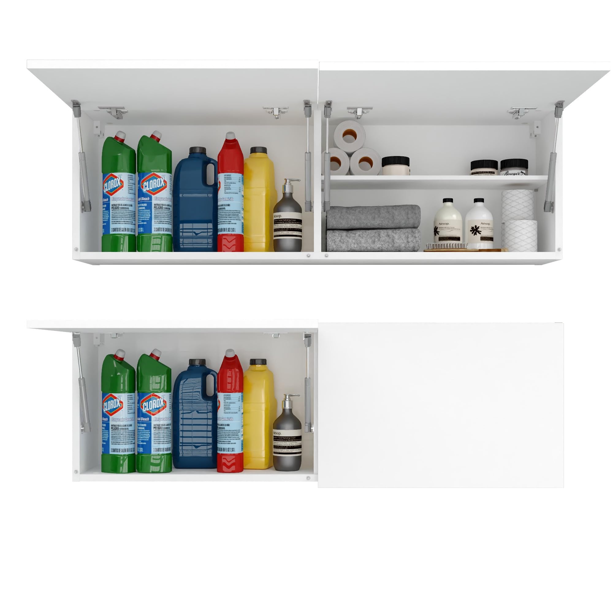 Badezimmerschrank Laura Hängeschrank Badezimmermöbel Klappbarer Badezimmer Wandschrank Teleskopöffnung - Mattweiß/Mattweiß, Maße 39 x 120 x 23 cm