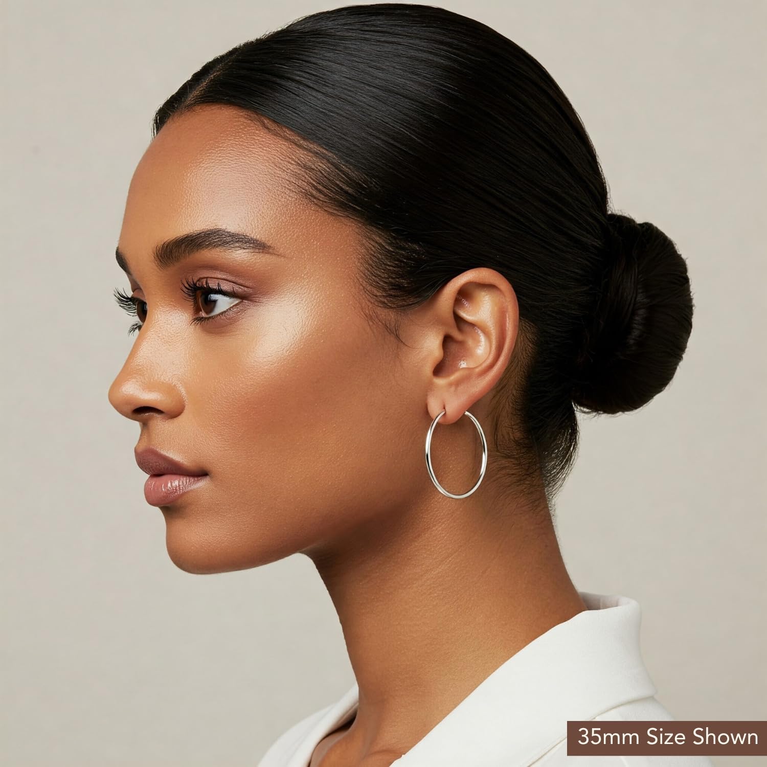 Classic 10K White Gold Hoop Earrings - Shiny Polished Plain Round Gold Hoops for Women and Men - Image 2