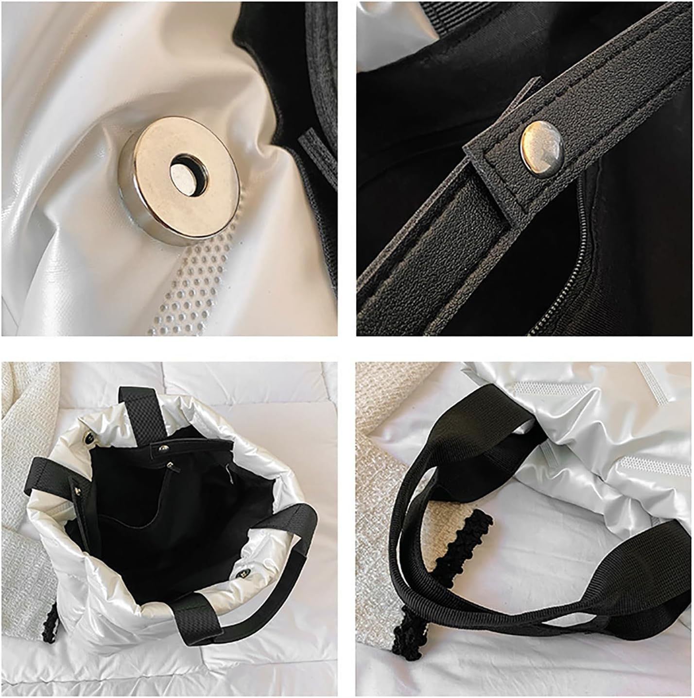 Puffer Tote Bag for Women Large Quilted Tote Bag Soft Padded Cotton Checkered Quilted Bags Handbag - Image 4