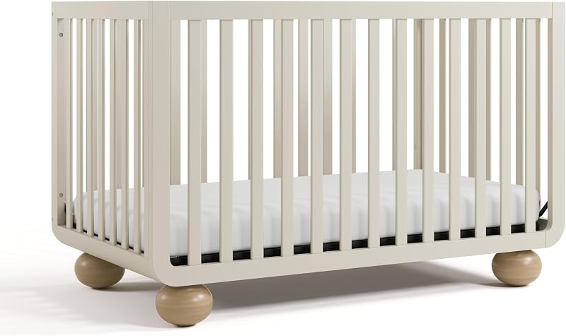 Storkcraft Amalfi 5-in-1 Convertible Crib with Guardrail, Frosted Oat | GREENGUARD Gold Certified, Toddler Bed Conversion Kit Included, Fits Baby Crib Mattress, Converts to Full Bed