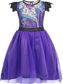 WonderBabe Descendants Dress for Girls Birthday Party Costume Halloween Fancy Dress up Kids Popular Musical Cosplay Outfit (Purple, 5-6 Years)