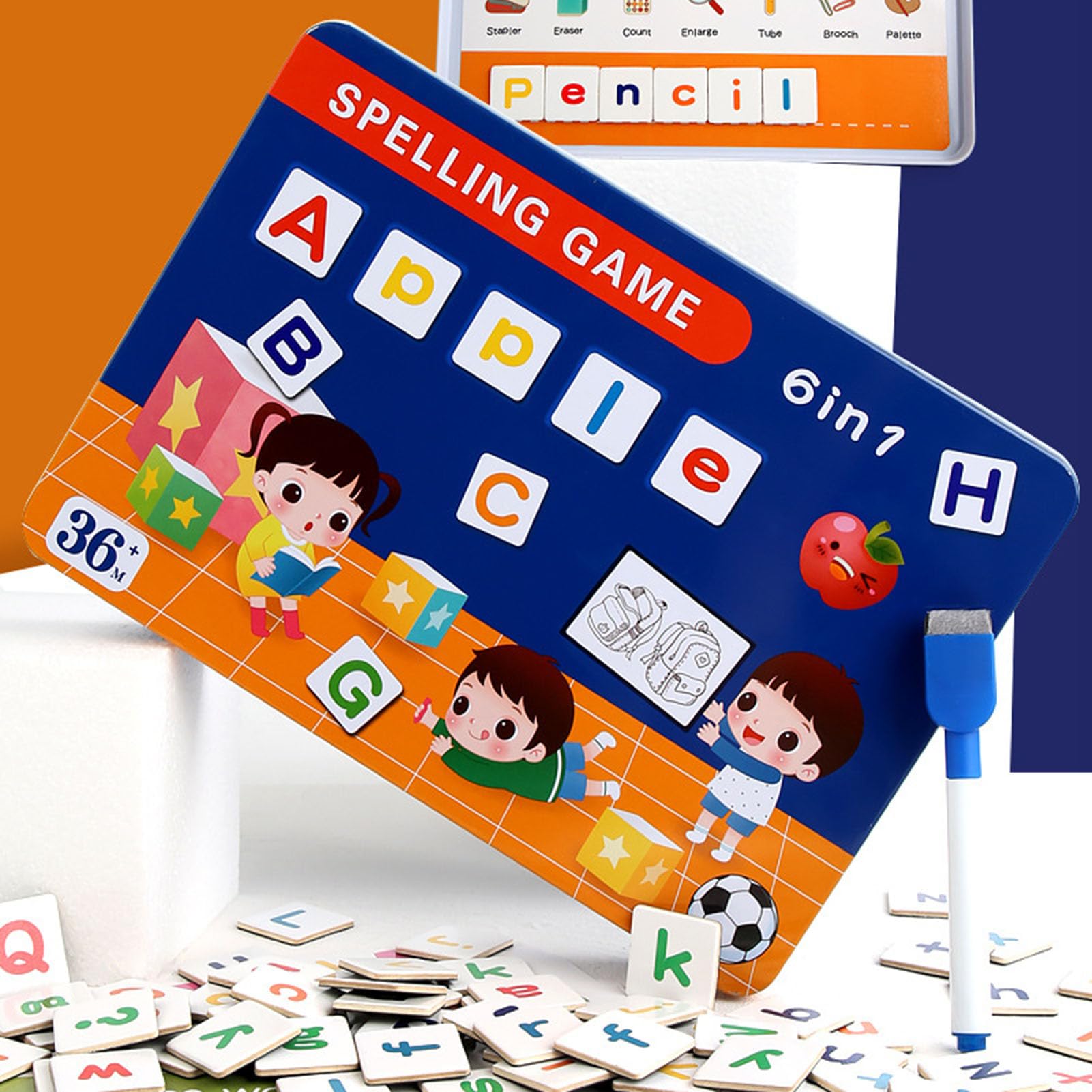 6-in-1-Buchstaben-Spielbrett zur Rechtschreibung, Magnetisches Alphabet-Zuordnungspuzzle