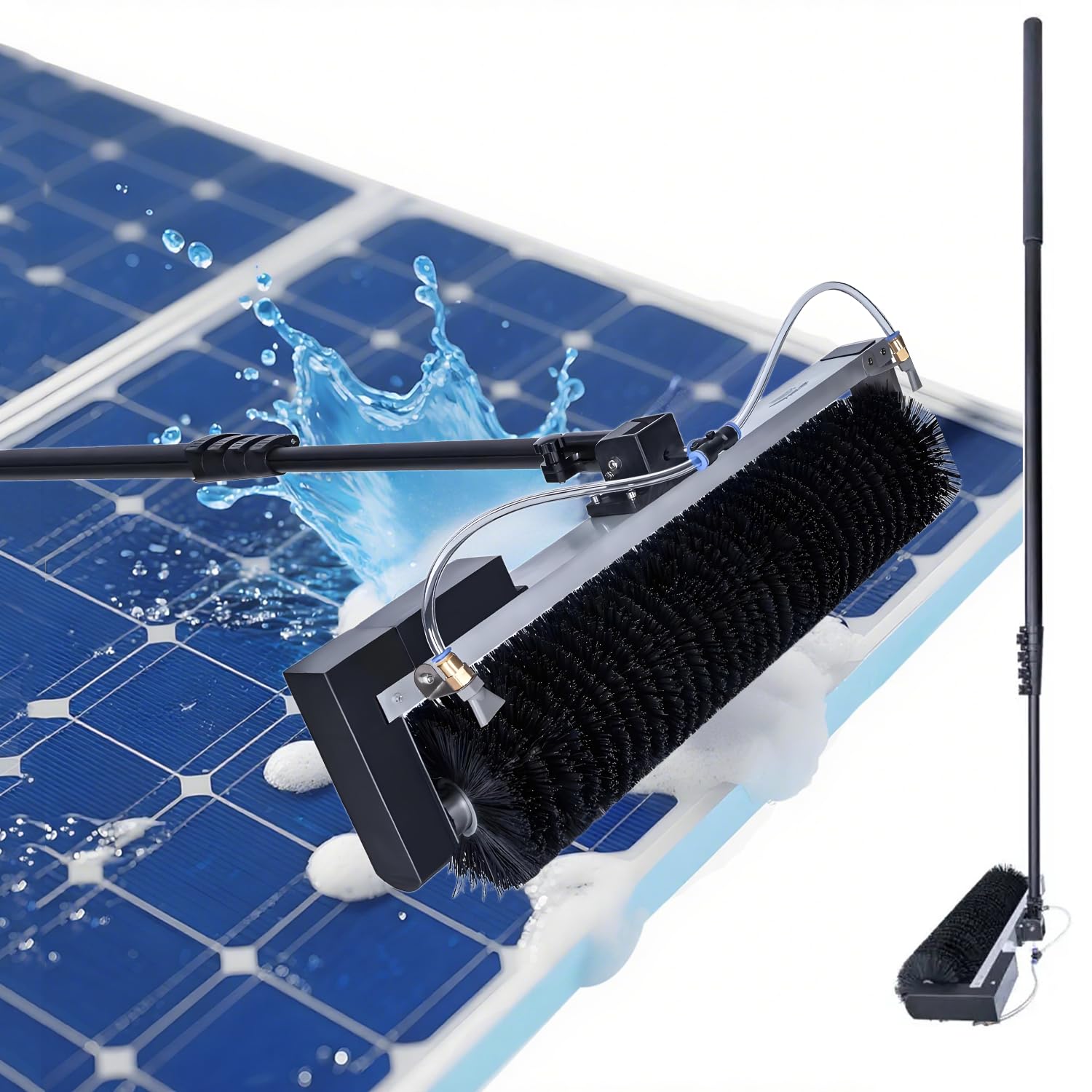 YNBSHGAA Electric Solar Panel Cleaning Brush with Telescopic Rod for Outdoor Rooftop Maintenance