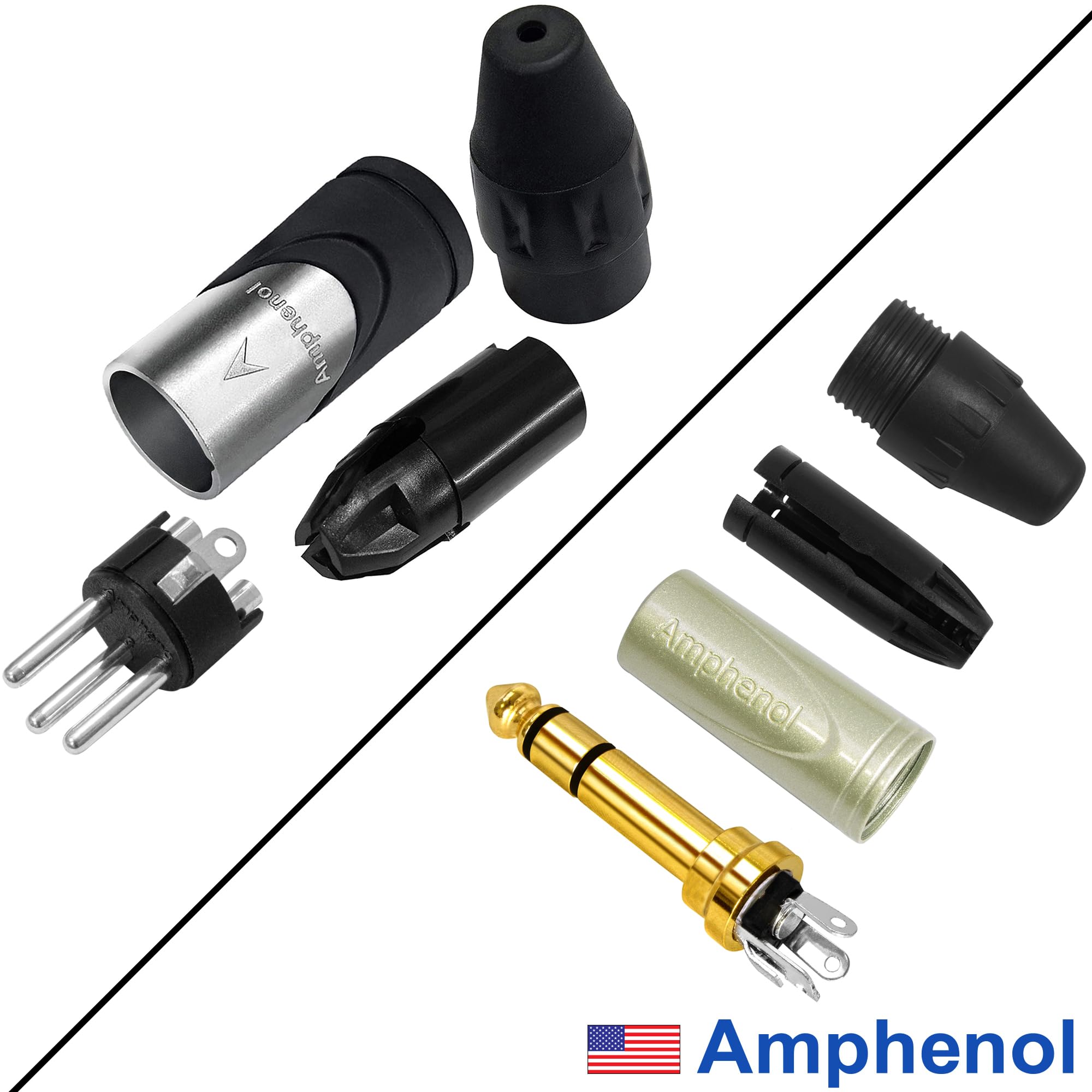 WBC-PRO-Quad - 2 unidades de cable XLR a TRS balanceado ultra silencioso ultra flexible y equilibrado Star-Quad XLR a TRS con conectores estéreo Amphenol AX3M macho XLR y QS3P-AU rectos, cubierta de