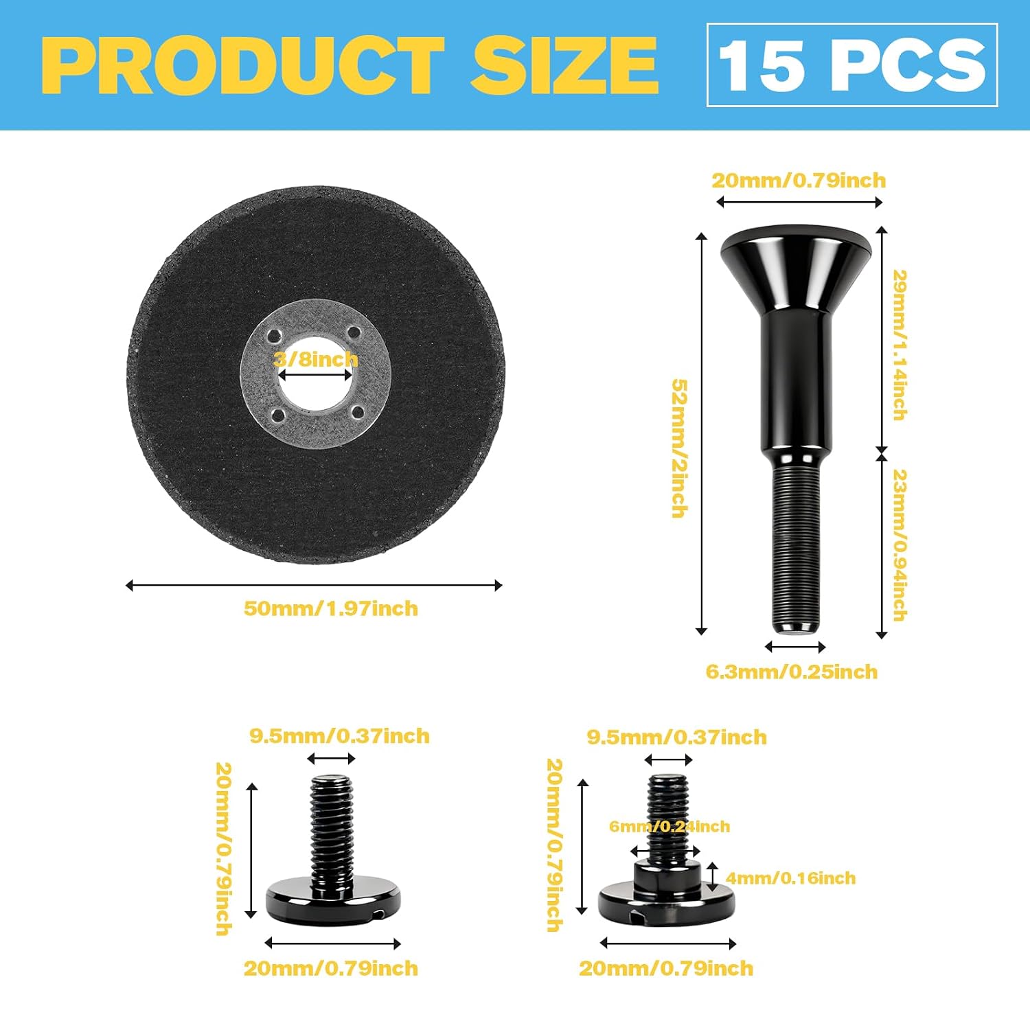 15 Pack 2 Inch Cut Off Wheel with 3/8" Arbor Hole and 1/4" Shank Mandrel, Metal Cutting Discs for Die Grinder, Drill Rotary Tools, Cutting Steel, Iron, Brass, Bolts, Screws