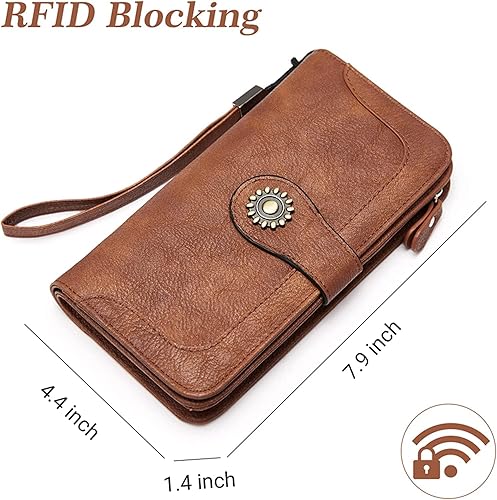Miniatura 4 de BOSTANTEN Cartera de cuero para mujer, de gran capacidad, cartera de mano, tarjetero con bloqueo RFID, color marrón, 1-Napa-Marrón, Cartera grande