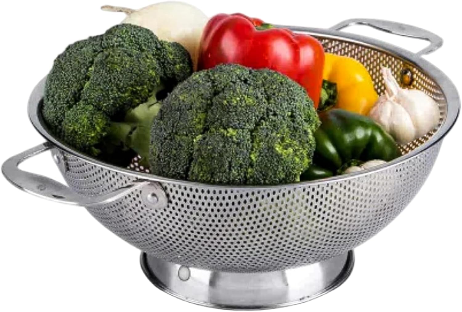 Metal Strainer, Colander Stainless Steel 11 inch Fine Mesh Metal Colander with Base Stainless Steel Strainer with Heavy Duty Handles for Kitchen, Pasta, Noodles