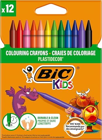 BIC Plastidecor Elleri Kirletmeyen Pastel Boya, 12'li Kutu, Elleri Boyamaz, 30 Aydan Büyük Çocuklar İçin İdeal