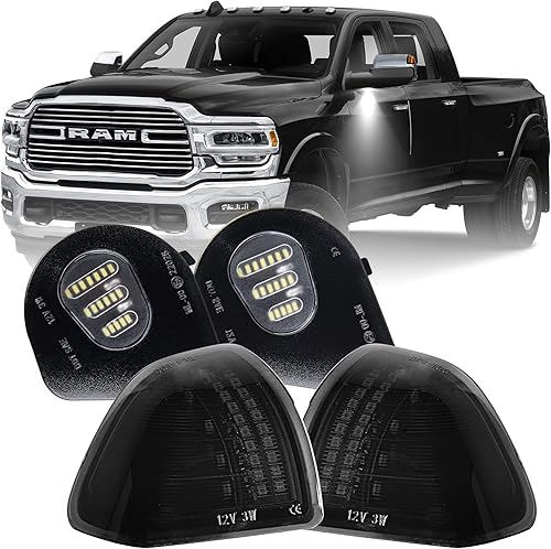 Gempro Kit de luces LED para charcos y señales de giro de espejo lateral para 2010-2018 Dodge Ram 1500 2500 3500 4500 5500 lámparas de espejo de