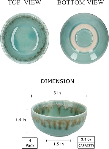 Miniatura 3 de Plato de cerámica para salsa de soja pequeños, 3 pulgadas, juego de 4 (azul pastel n.º 2)