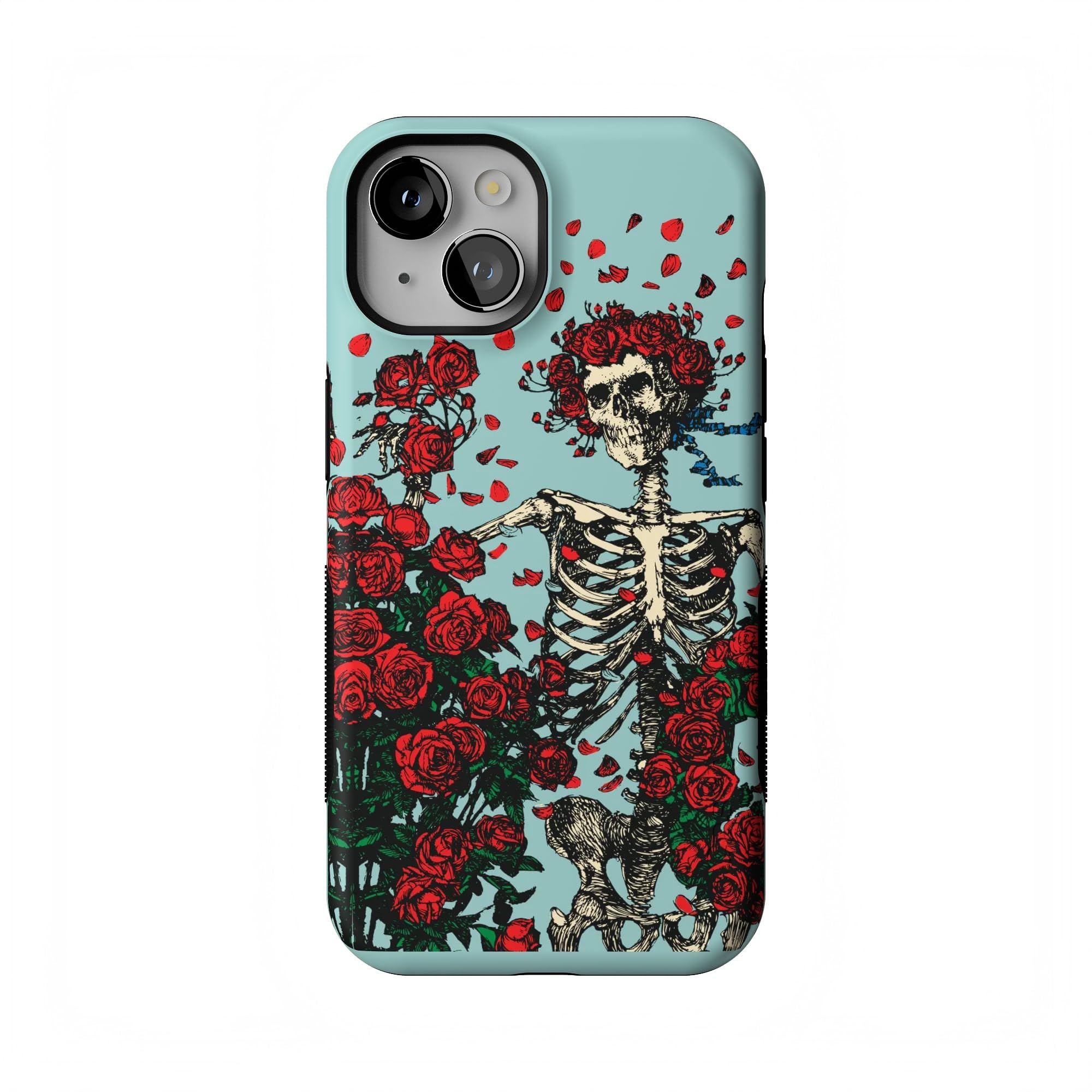 Casely iPhone 14 Case | Forever Grateful | Grateful Dead Skeleton Floral | Bold Protective Design | Compatible with MagSafe