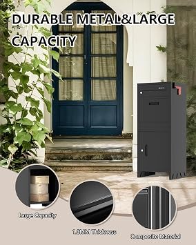 Extra Large Parcel Boxes, Need Install Delivery Box for Parcels, Large Parcel Box Outdoor, Weatherproof Parcel Drop Box with Parcel Delivery Signage and Address Label(37 * 46 * 107.5 cm)