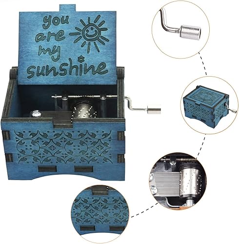 Vista 7 de You are My Sunshine - Cajas de música de madera grabadas con láser, manivela clásica de madera con sol, caja musical para regalos para cumpleaños