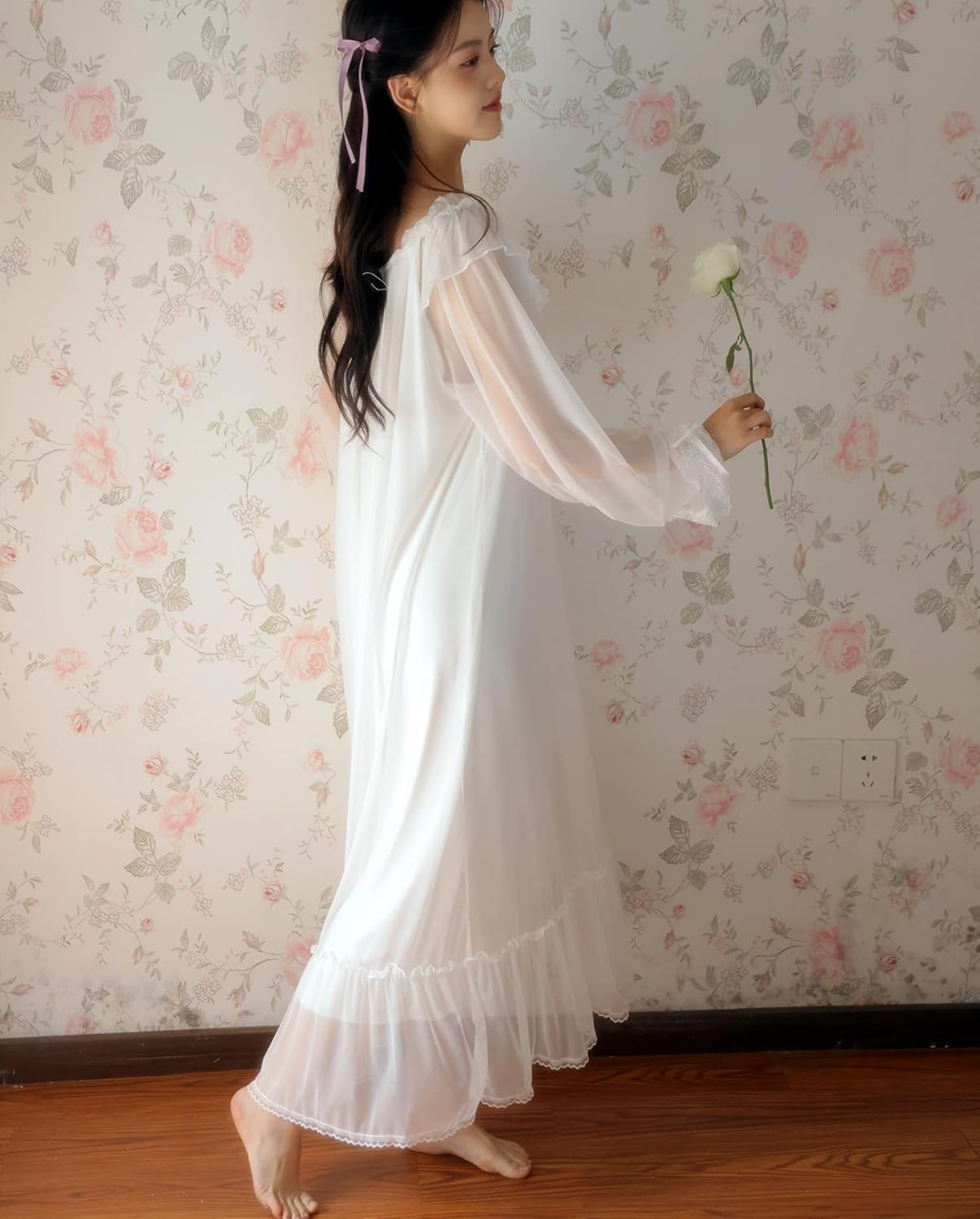 Womens Vintage Victorian Nightgown Square Neck Nightdress Princess Sleepwear Plus Size Lounge Dress - Image 3