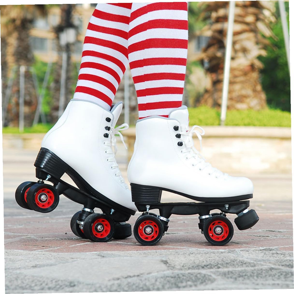 Double Row Roller Skate Wheels 95a Hardness 8pcs Set with Wrench for Inline Skates Replacement, Sturdy Skating Wheels for Outdoor and Indoor Sports Use